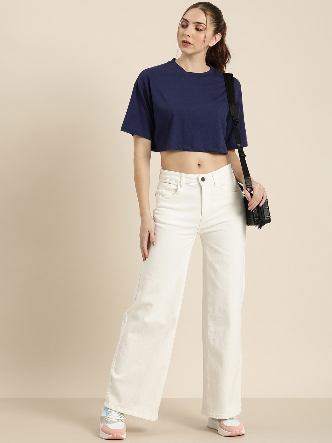 

Moda Rapido Women Mid-Rise Wide Leg Stretchable Jeans, Off white