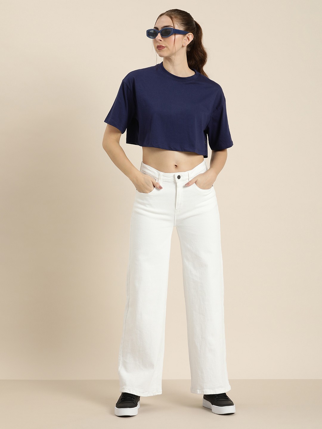 

Moda Rapido Women Mid-Rise Wide Leg Stretchable Jeans, White