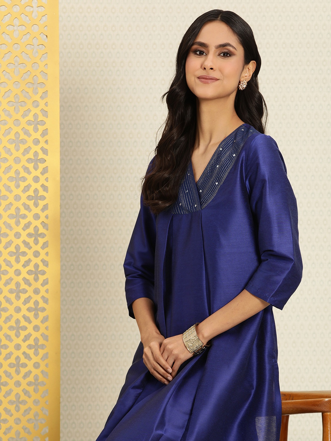 

House of Pataudi Yoke Design Sequinned A-Line Rozana Kurta, Violet