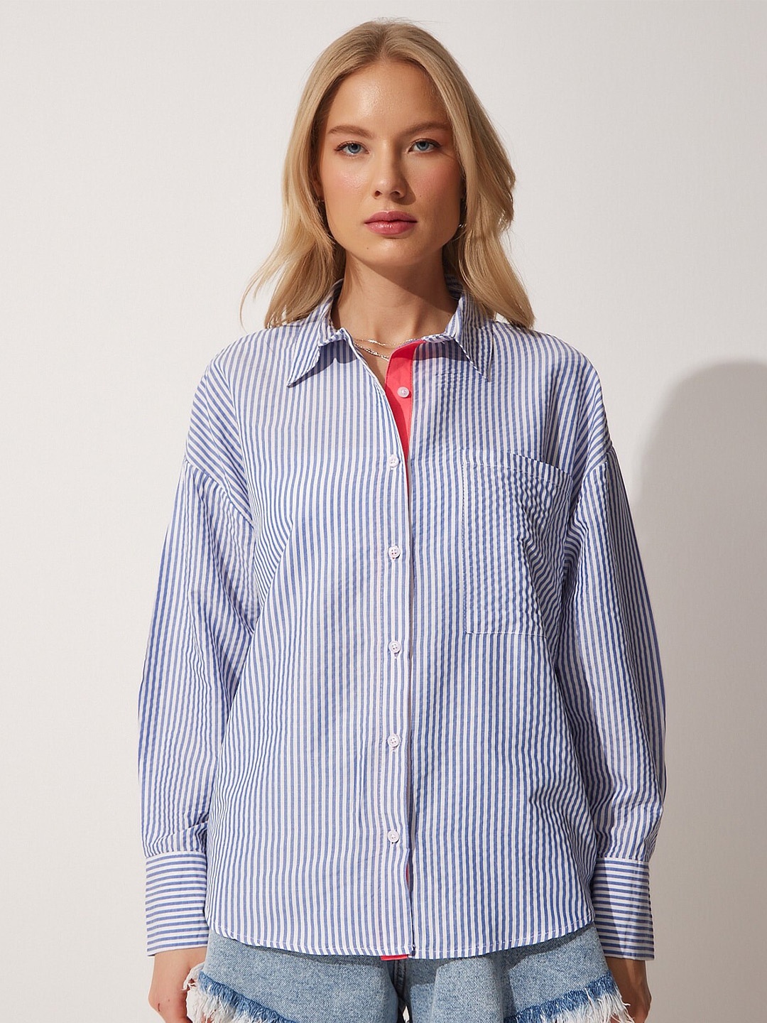 

Happiness istanbul Skinny Fit Opaque Striped Casual Shirt, Na