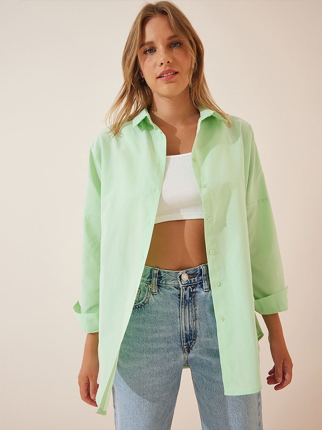 

Happiness istanbul Skinny Fit Casual Shirt, Green