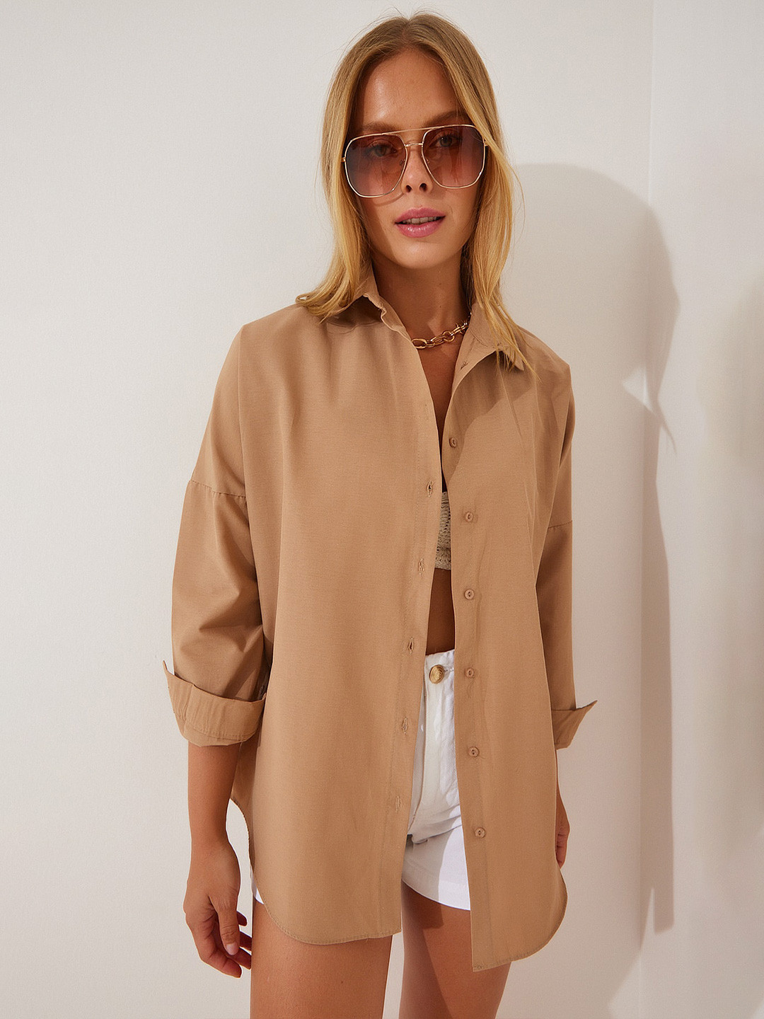 

Happiness istanbul Skinny Fit Casual Cotton Shirt, Camel brown