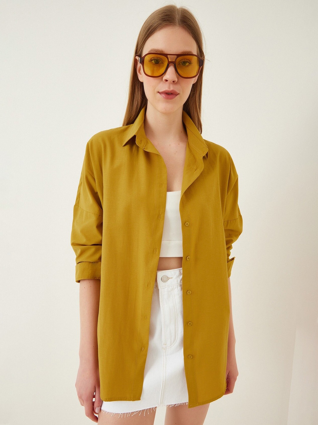 

Happiness istanbul Skinny Fit Casual Cotton Shirt, Mustard