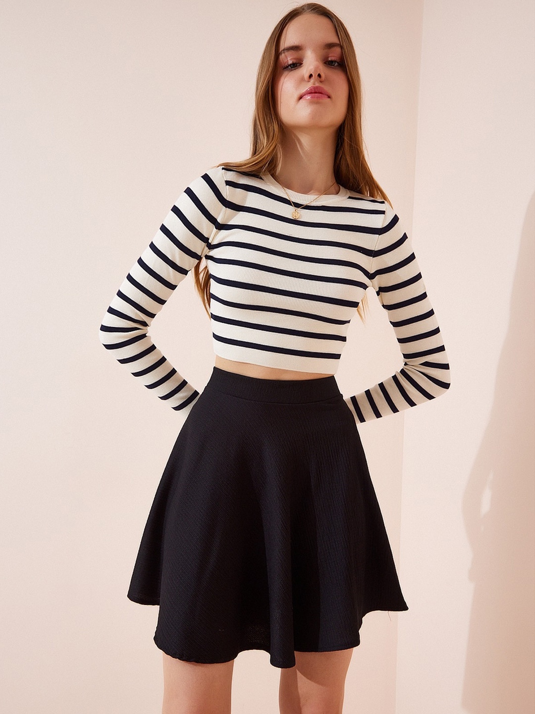 Happiness istanbul Flared Mini-Length Skirts, Black