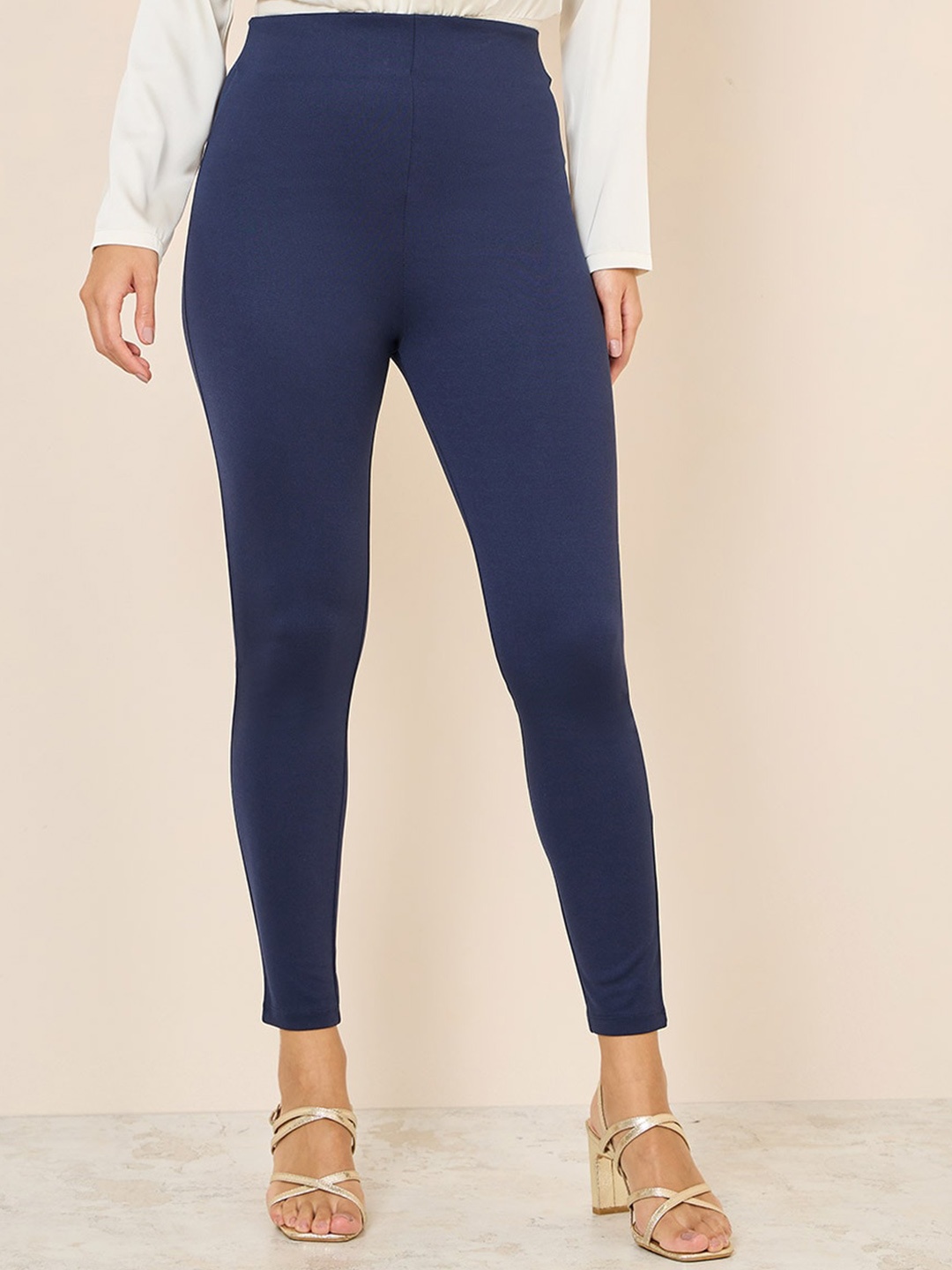 

Styli Women 4 Way Stretch Solid Skinny Cropped Treggings, Navy blue