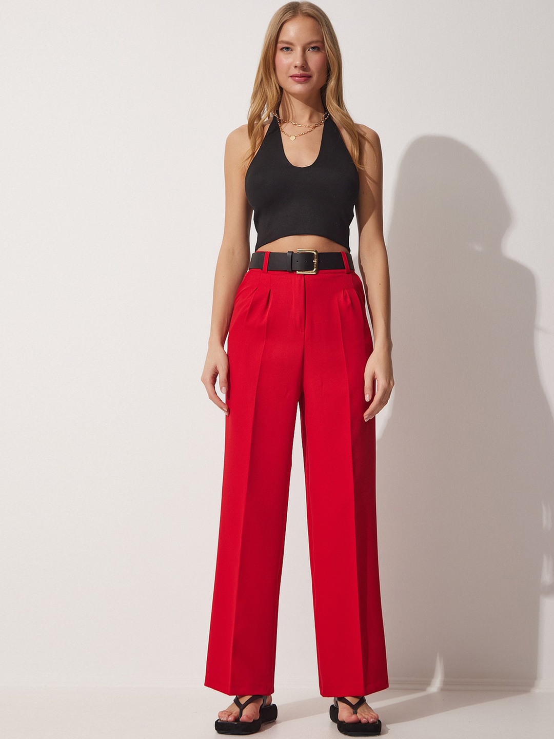 Happiness istanbul Women Pleated Trousers, Red