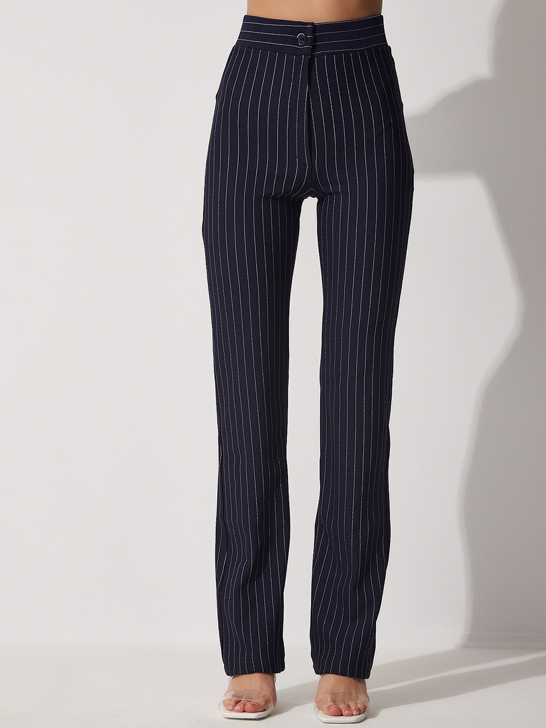 

Happiness istanbul Women Striped Parallel Trousers, Black