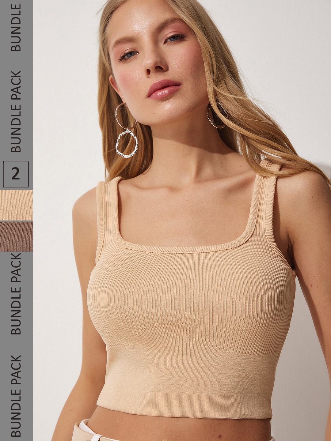 

Happiness istanbul Pack Of 2 Fitted Crop Top, Beige