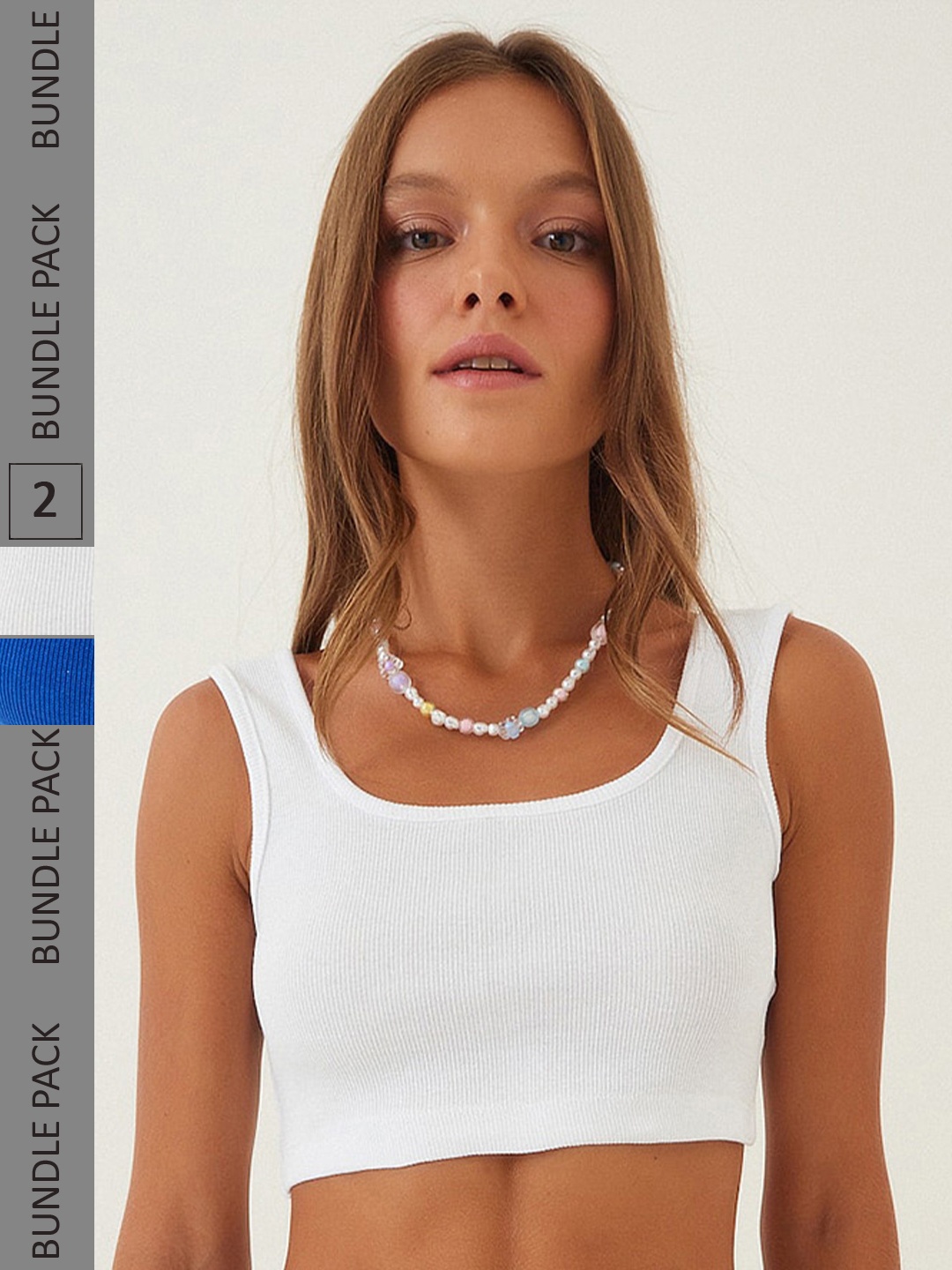 

Happiness istanbul Pack Of 2 Sleeveless Cotton Fitted Crop Top, White
