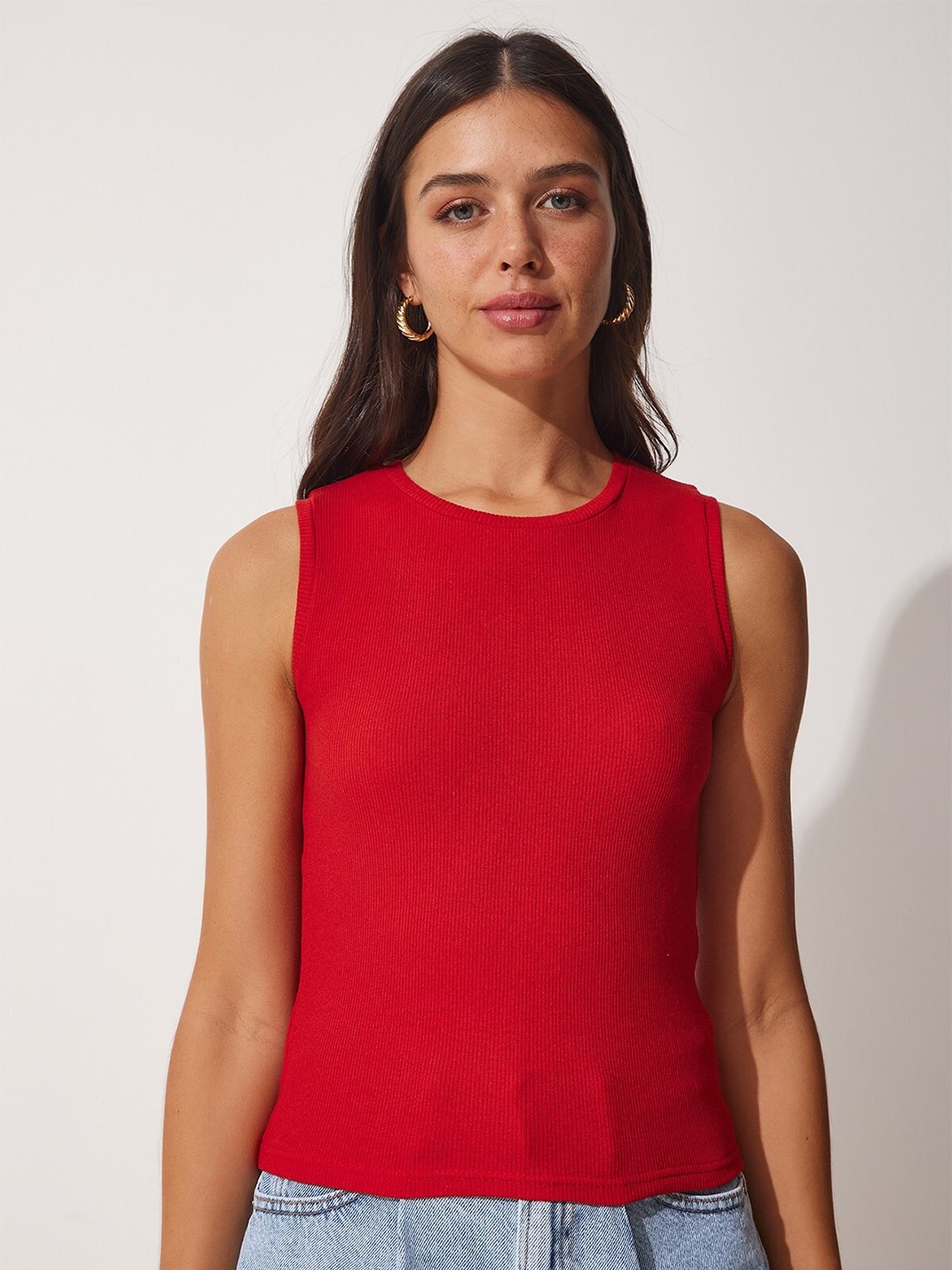 

Happiness istanbul Sleeveless Cotton Crop Top, Red
