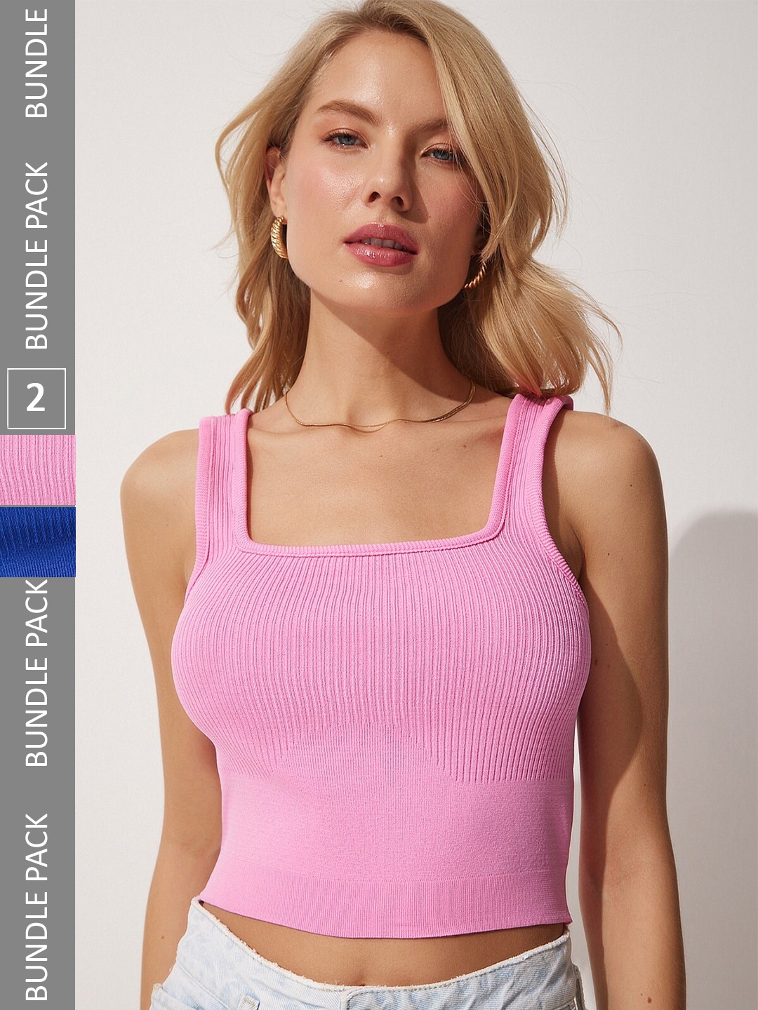 

Happiness istanbul Pack Of 2 Sleeveless Fitted Crop Top, Pink
