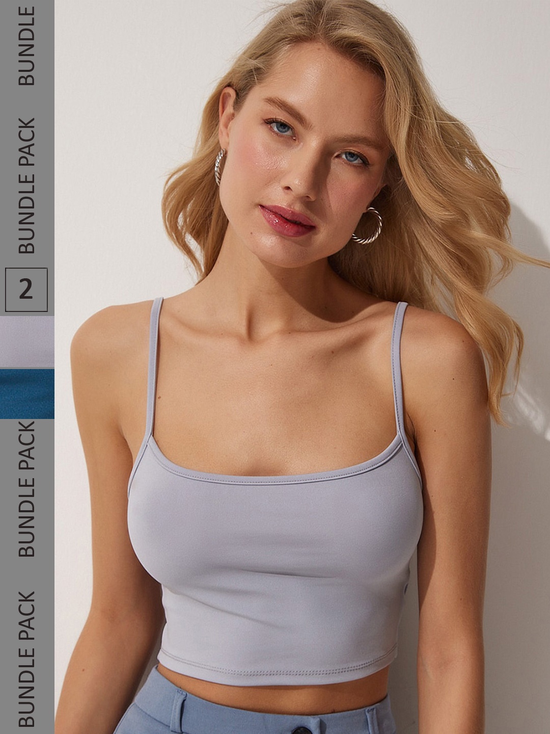 

Happiness istanbul Pack Of 2 Shoulder Straps Fitted Crop Top, Grey