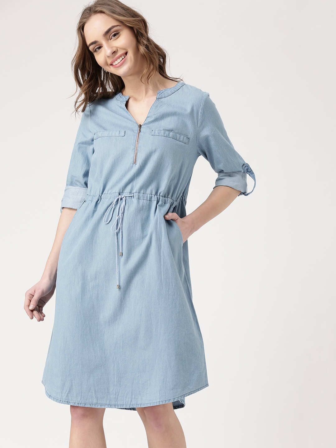 

DressBerry Blue Chambray A-Line Dress