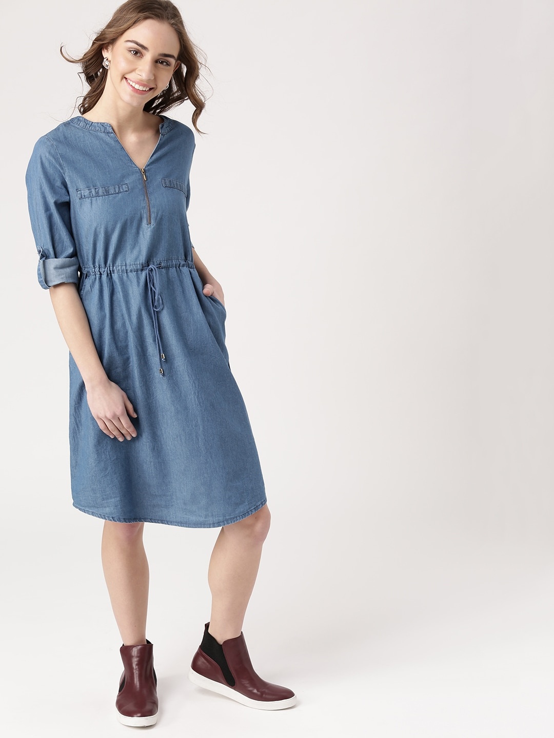 

DressBerry Blue Chambray A-Line Dress