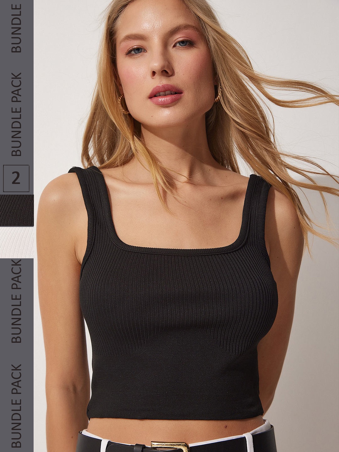 Happiness istanbul Pack Of 2 Cotton Crop Top, Black