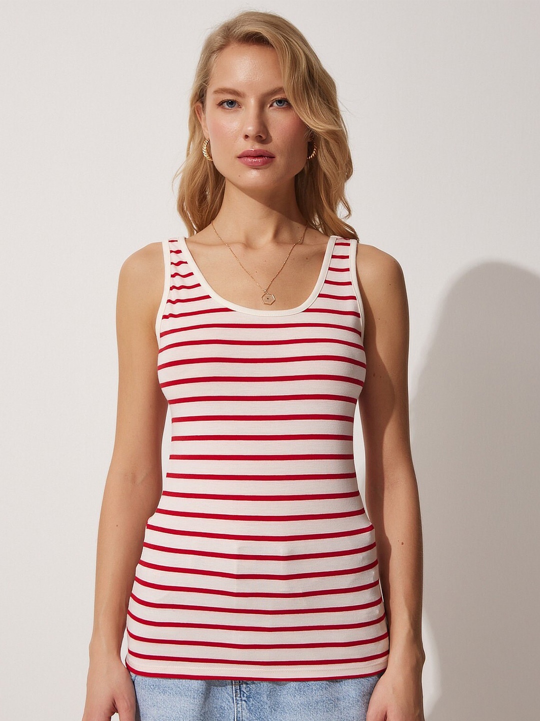 

Happiness istanbul Striped Pure Cotton Tank Top, White