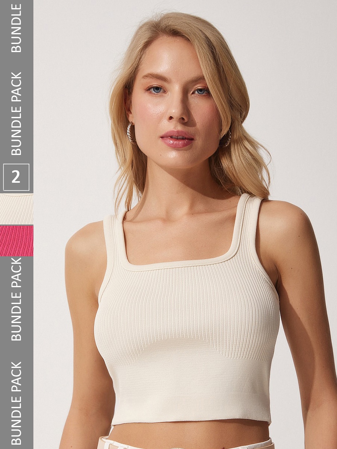 

Happiness istanbul Pack Of 2 Ribbed Fitted Crop Top, White