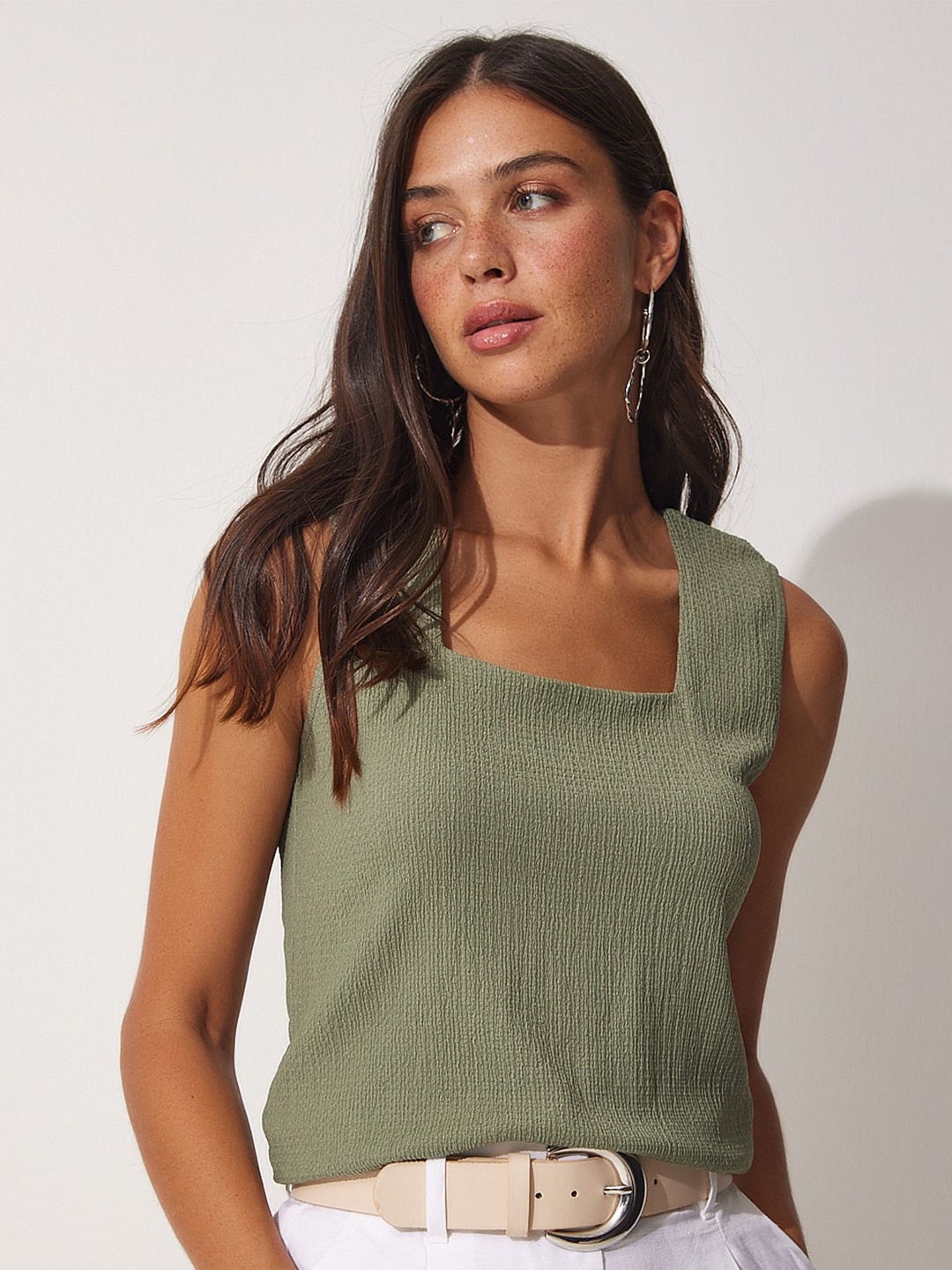 

Happiness istanbul Square Neck Crop Top, Green