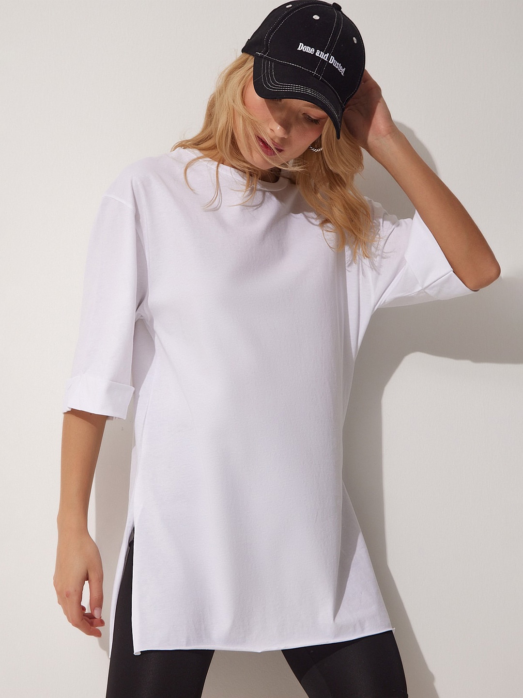 

Happiness istanbul Pure Cotton Longline T-shirt, White