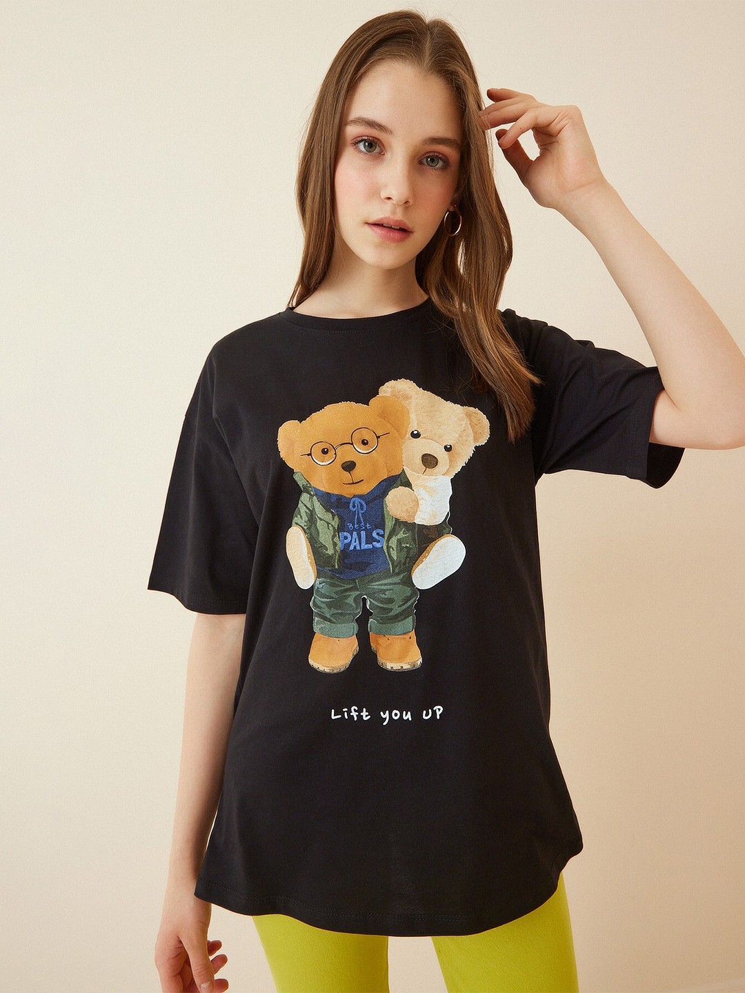 

Happiness istanbul Graphic Printed Pure Cotton T-Shirt, Black