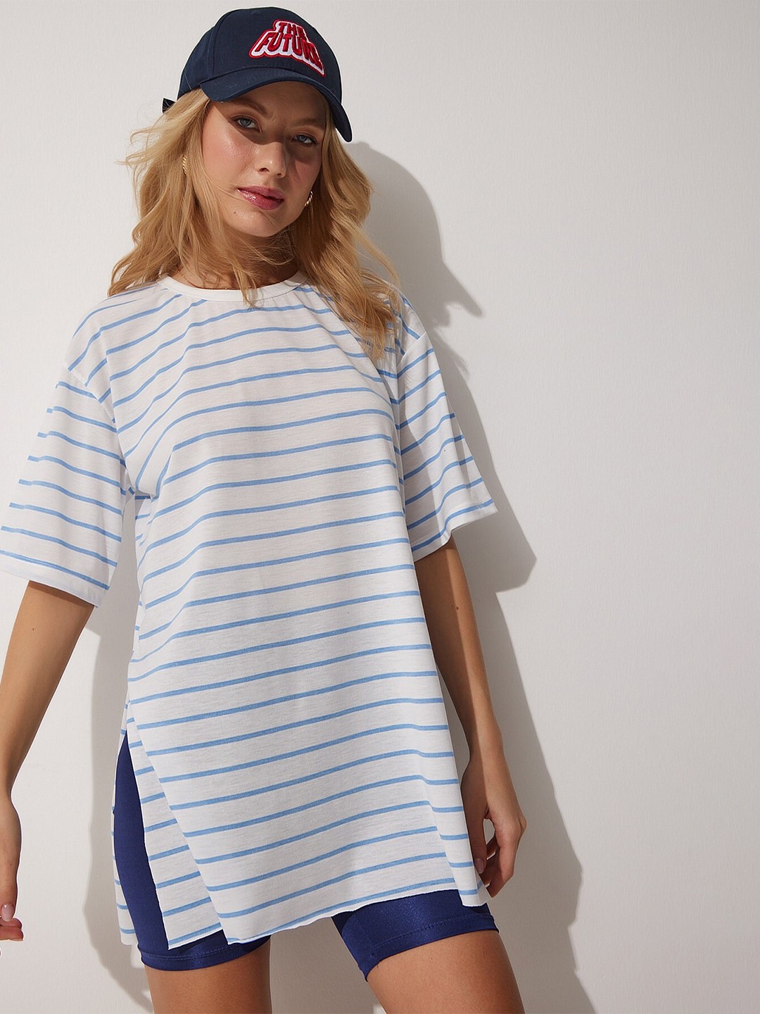

Happiness istanbul Striped Longline Relaxed Fit T-shirt, Blue