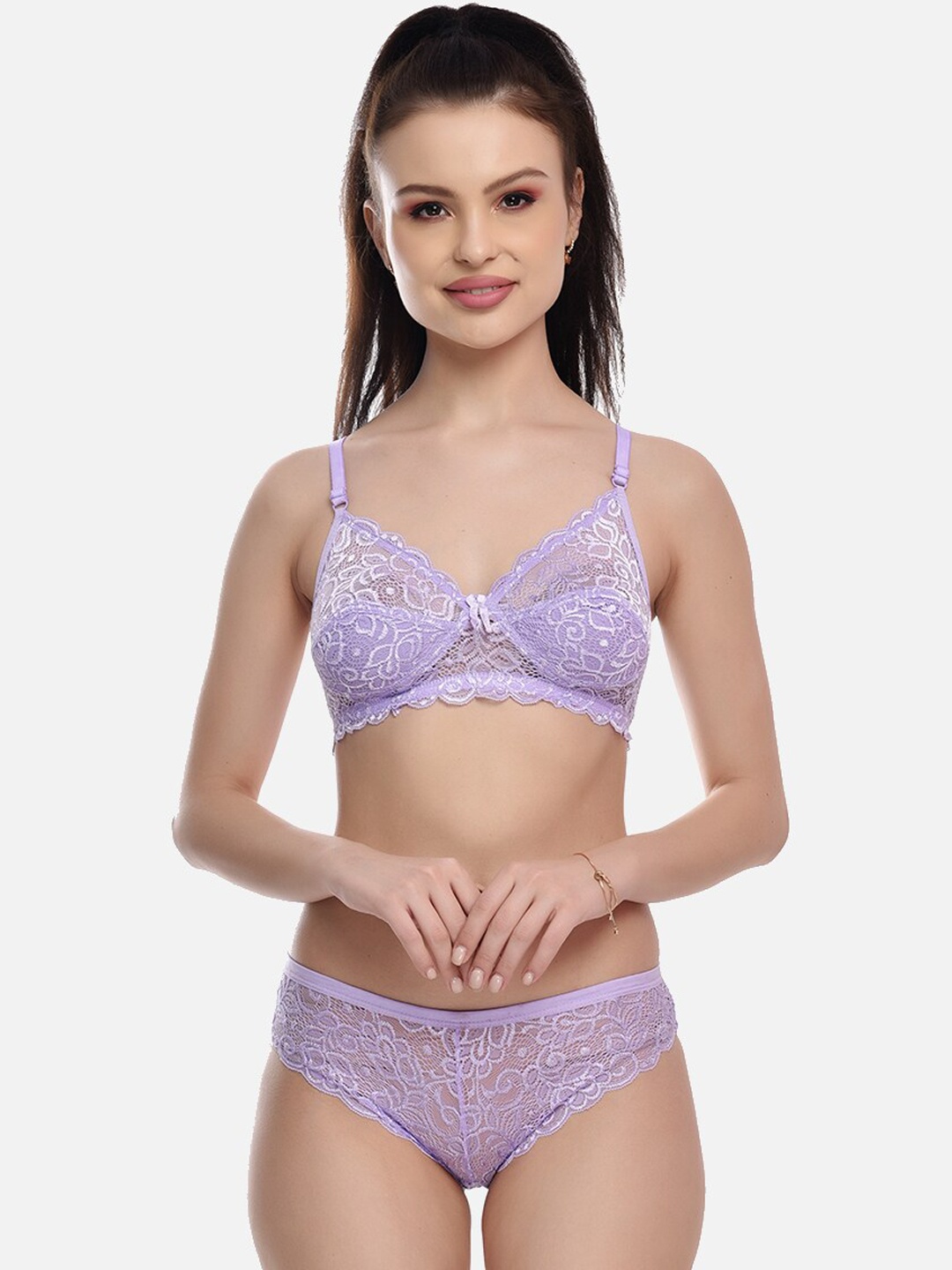 FIMS Self Designed Laced Net Lingerie Set - Rimjhim_Set_Purple_B
