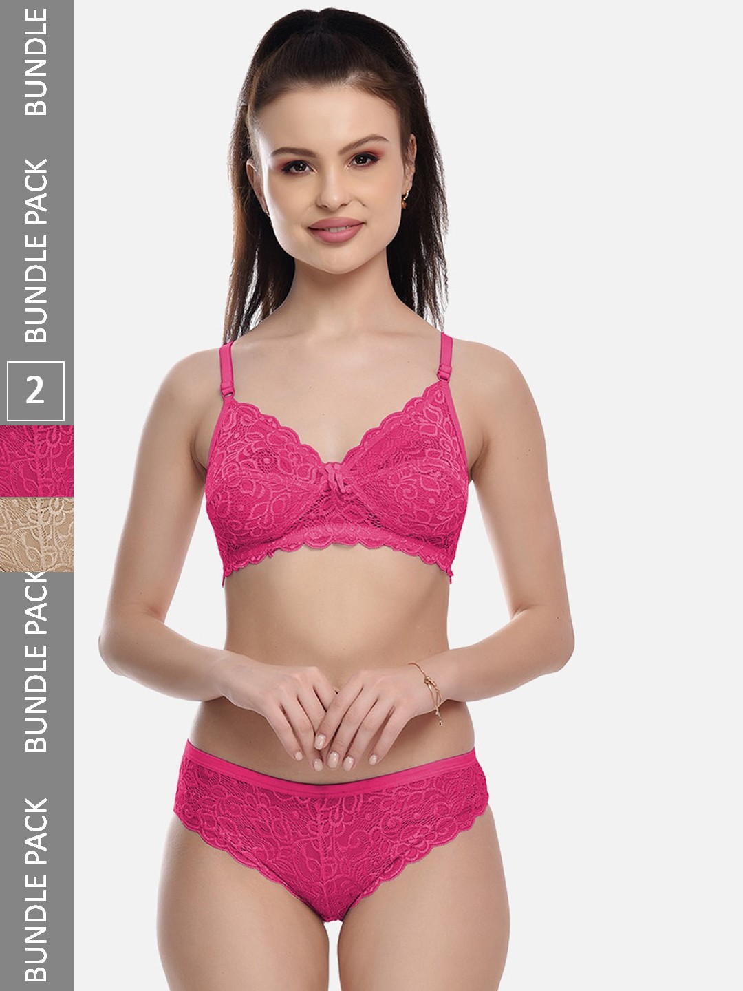 

FIMS Pack Of 2 Self Design Lingerie Set Rimjhim_Set_PinkBeige_B, Pink
