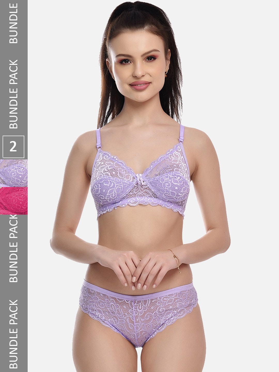

FIMS Pack Of 2 Laced Cotton Lycra Lingerie Set - Rimjhim_Set_PurplePink_B, Purple