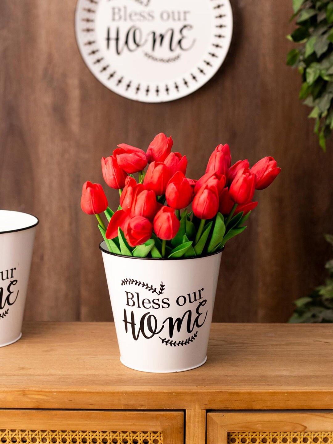

Thedecorkart White & Black 3-Pieces Printed Metal Planters