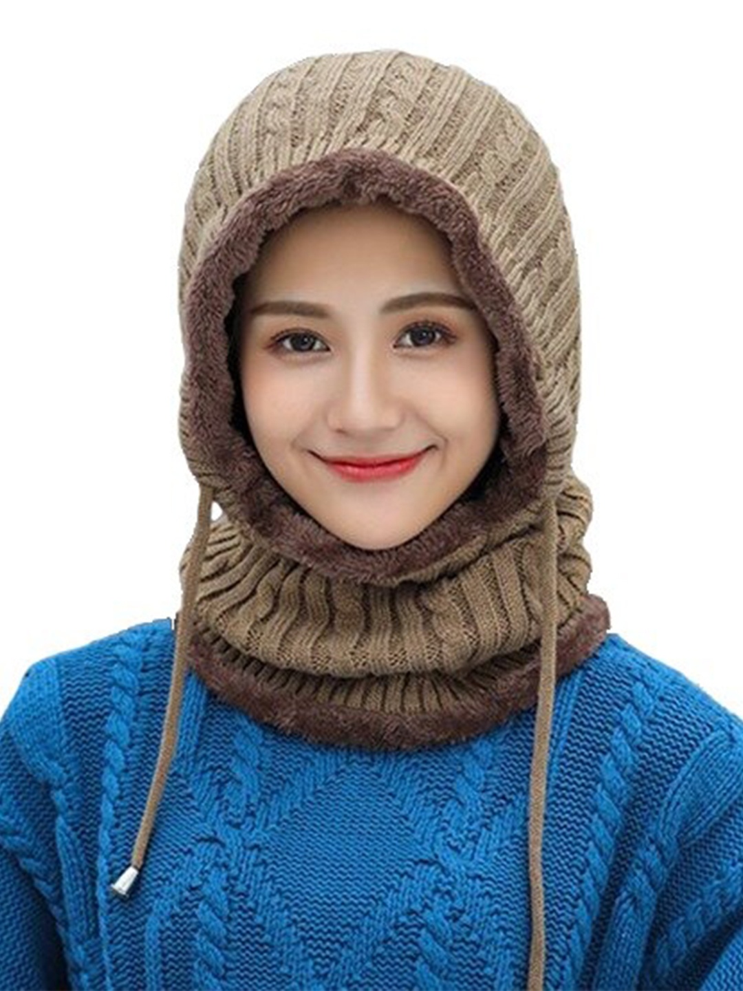 Alexvyan Women Combined Acrylic Cap & Scarf, Brown