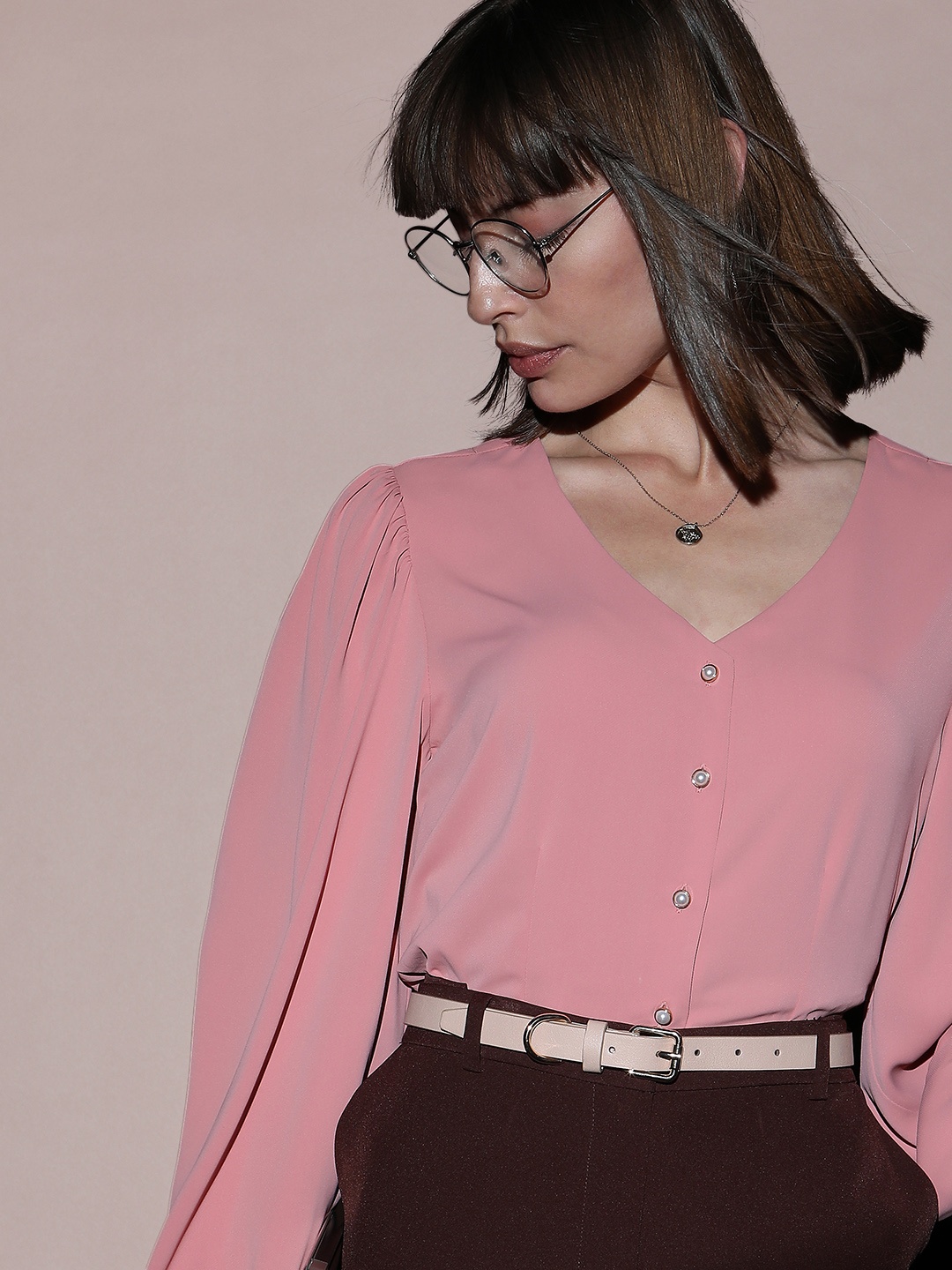 

Vero Moda Cuffed Sleeves Shirt Style Top, Pink