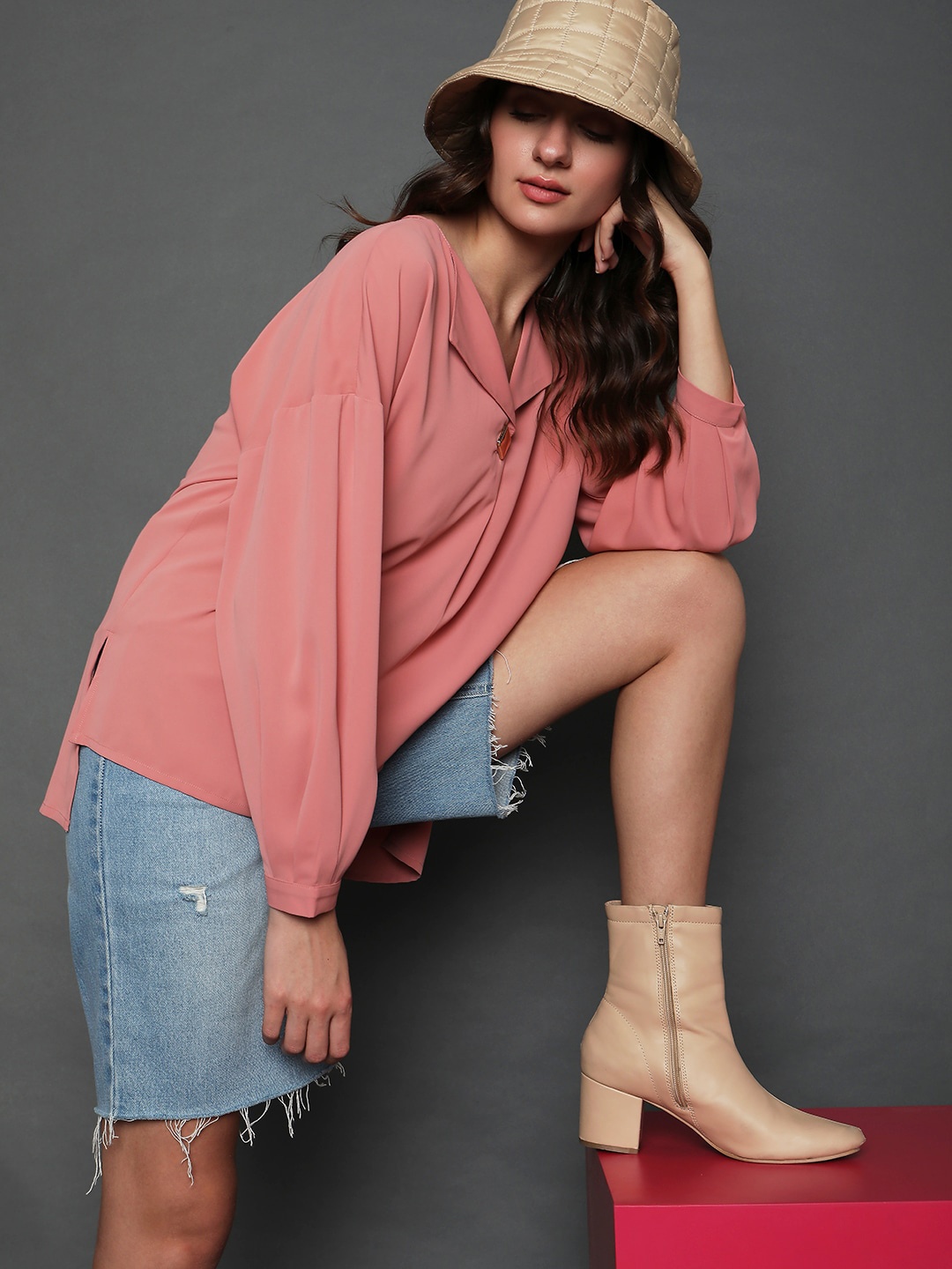 

Vero Moda Cuffed Sleeves Shirt Style Top, Pink