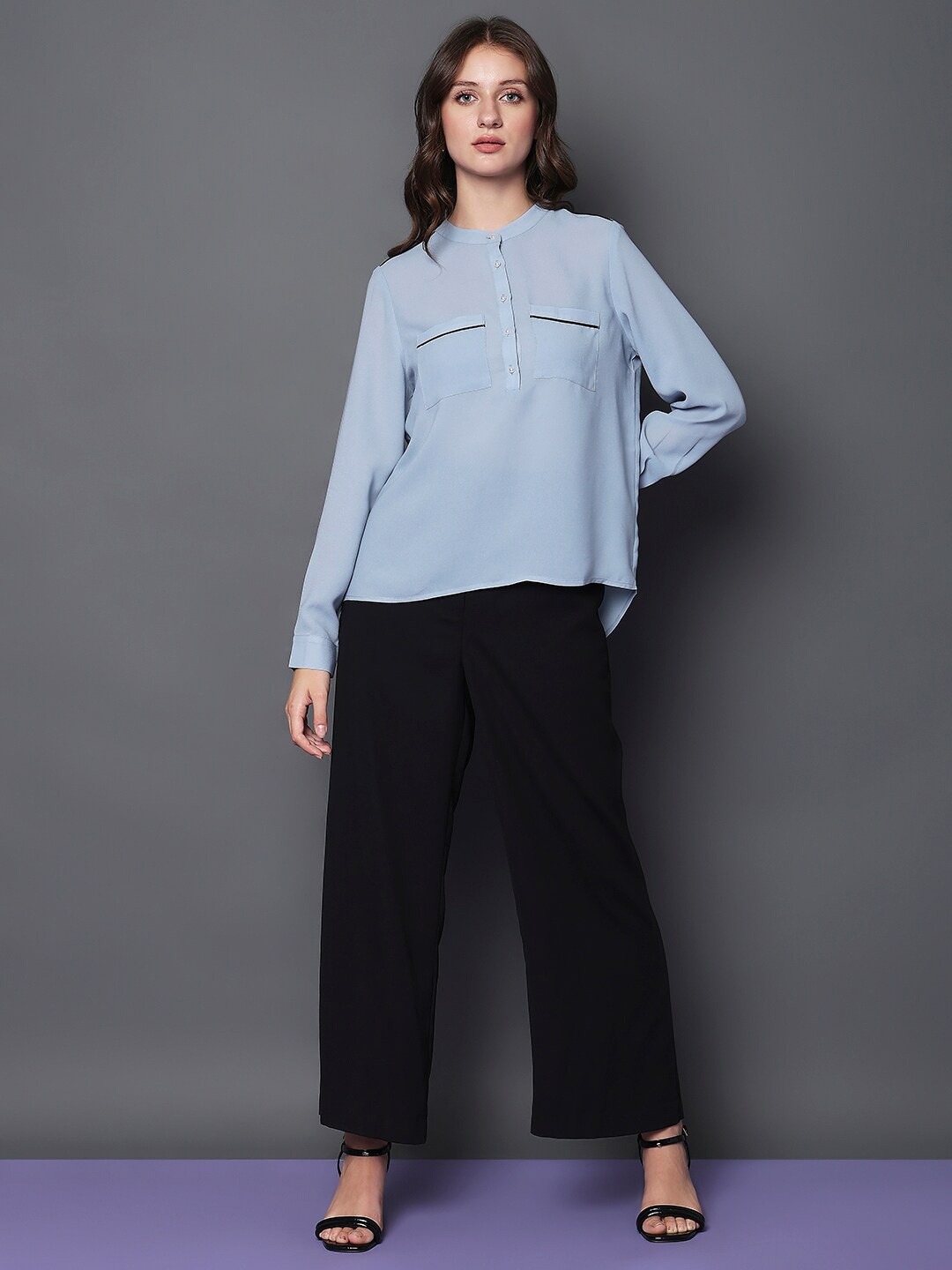 

Vero Moda Cuffed Sleeves Shirt Style Top, Blue