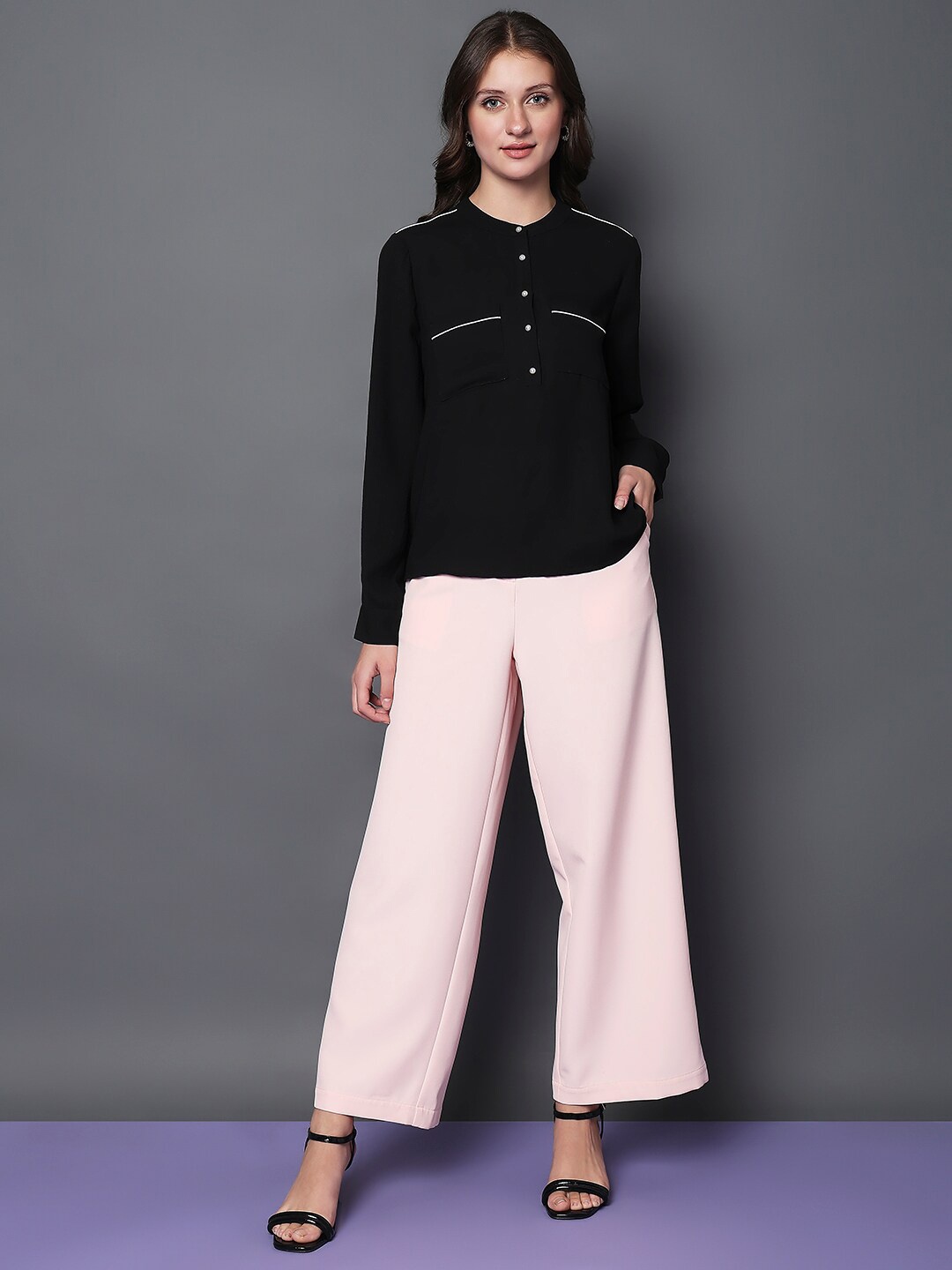 

Vero Moda Cuffed Sleeves Shirt Style Top, Black