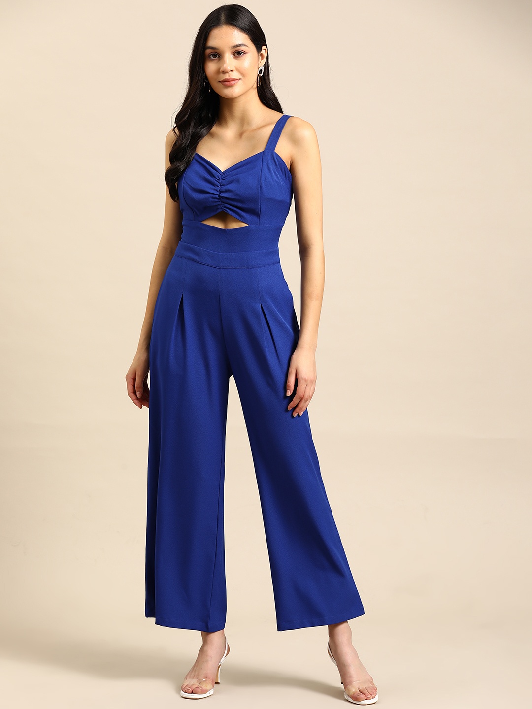 

WoowZerz Solid Gathers Basic Jumpsuit, Blue