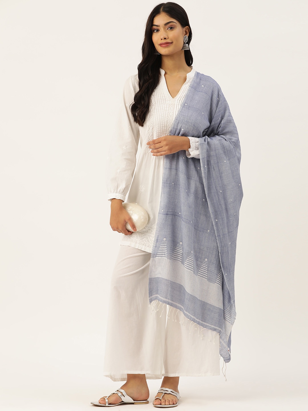 

ArtEastri Women Geometric Woven Design Pure Cotton Stole, Blue
