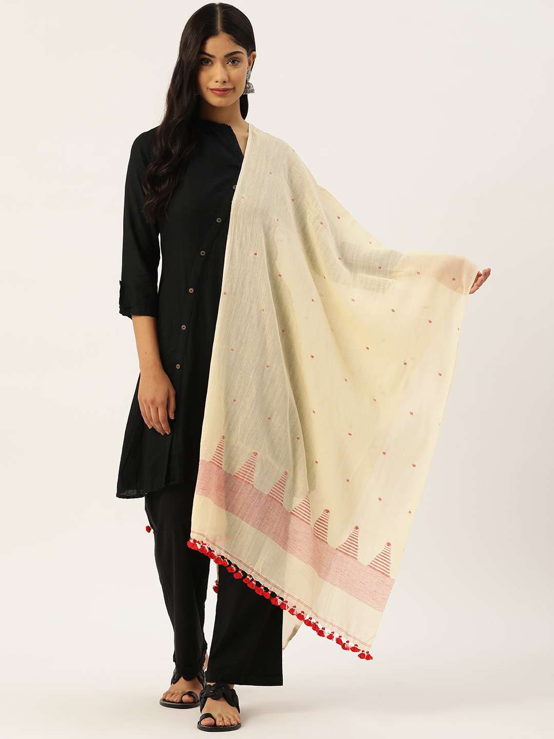 

ArtEastri Women Geometric Woven Design Pure Cotton Stole, Yellow