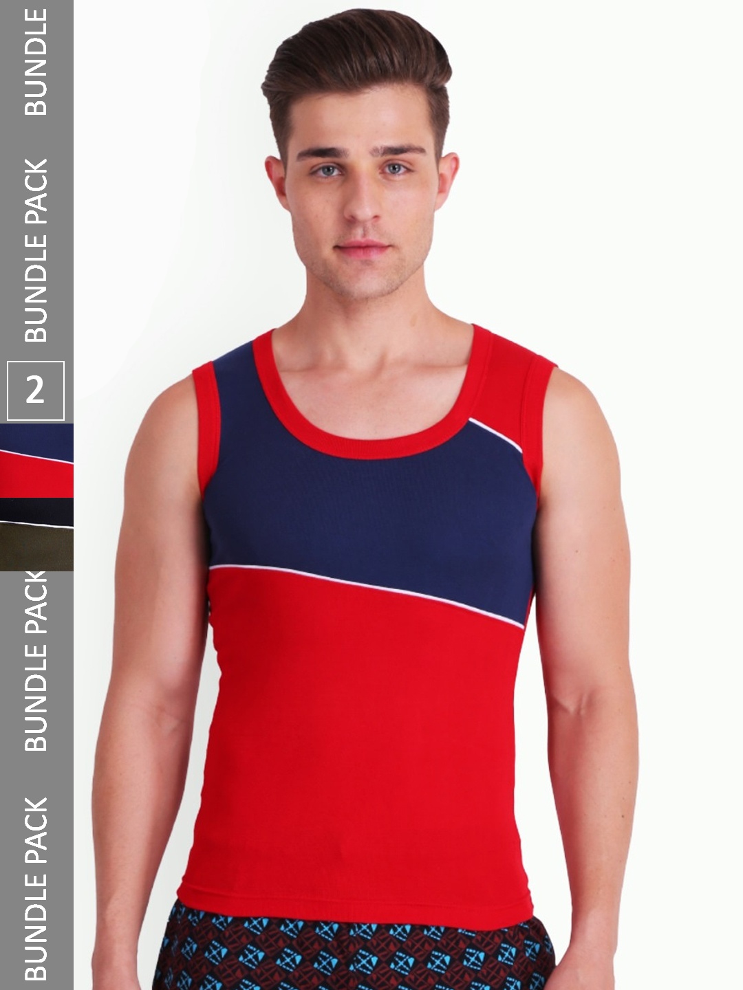 

T.T. Titanic Designer Pack Of 2 Colourblocked Pure Cotton Gym Vests, Red