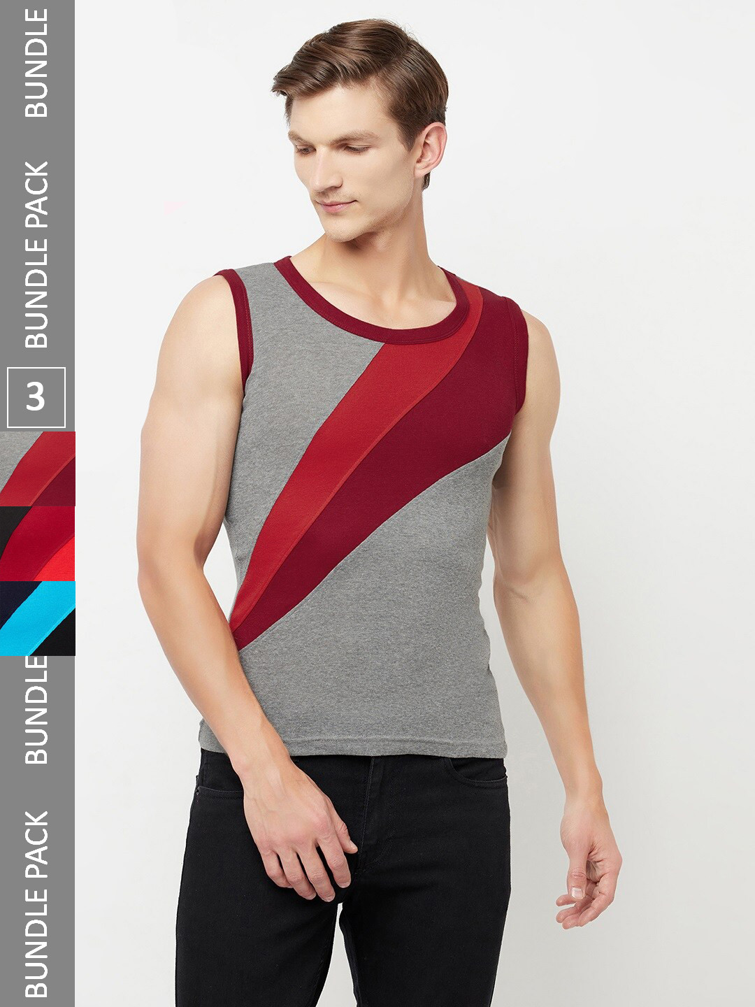 

T.T. Men Pack Of 3 Titanic Designer Pure Cotton Gym Innerwear Vests, Black