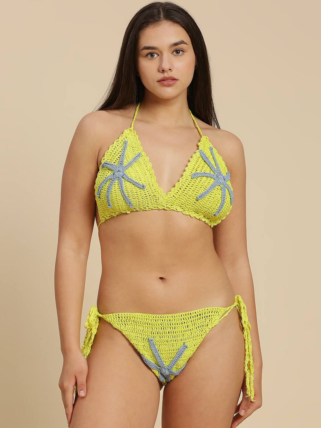 

Smarty Pants Star Fish Designed Crochet Swimwear Bikini Set, Lime green