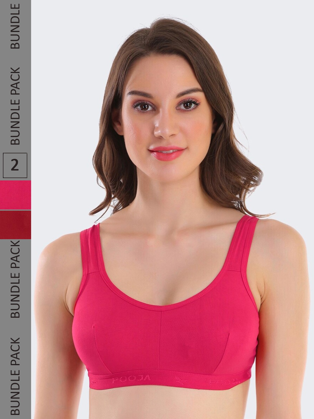 

POOJA RAGENEE Pack Of 2 Full Coverage Non-Padded Cotton Sports Bra, Maroon