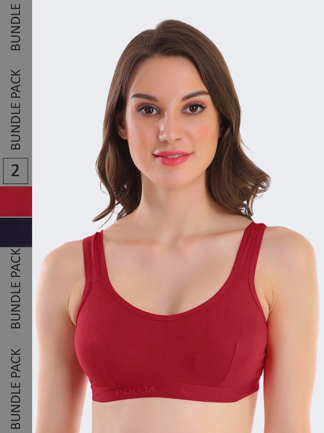 

POOJA RAGENEE Pack Of 2 Full Coverage Non-Padded Cotton Sports Bra, Navy blue