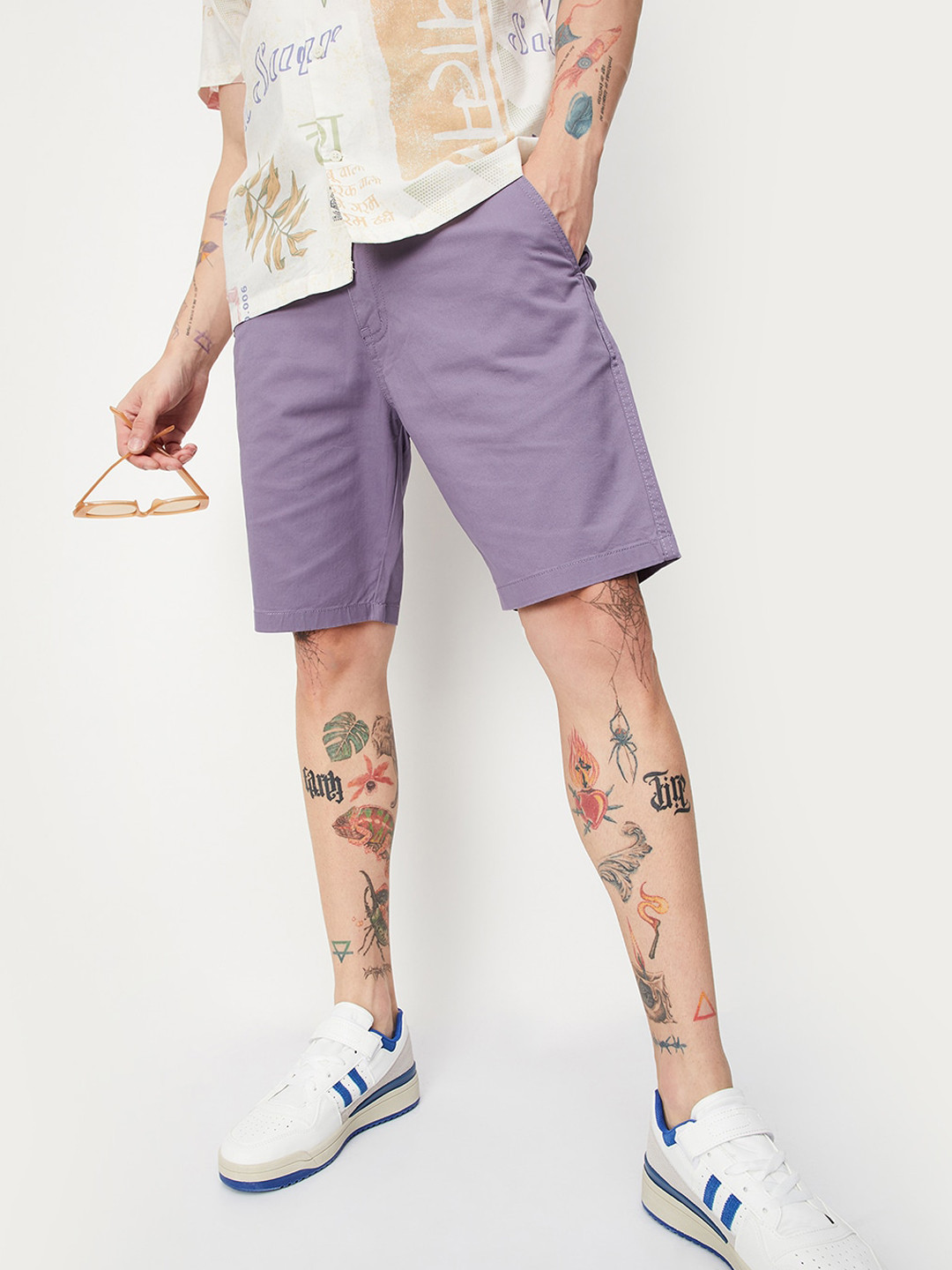 

max Men Mid-Rise Cotton Chino Shorts, Purple