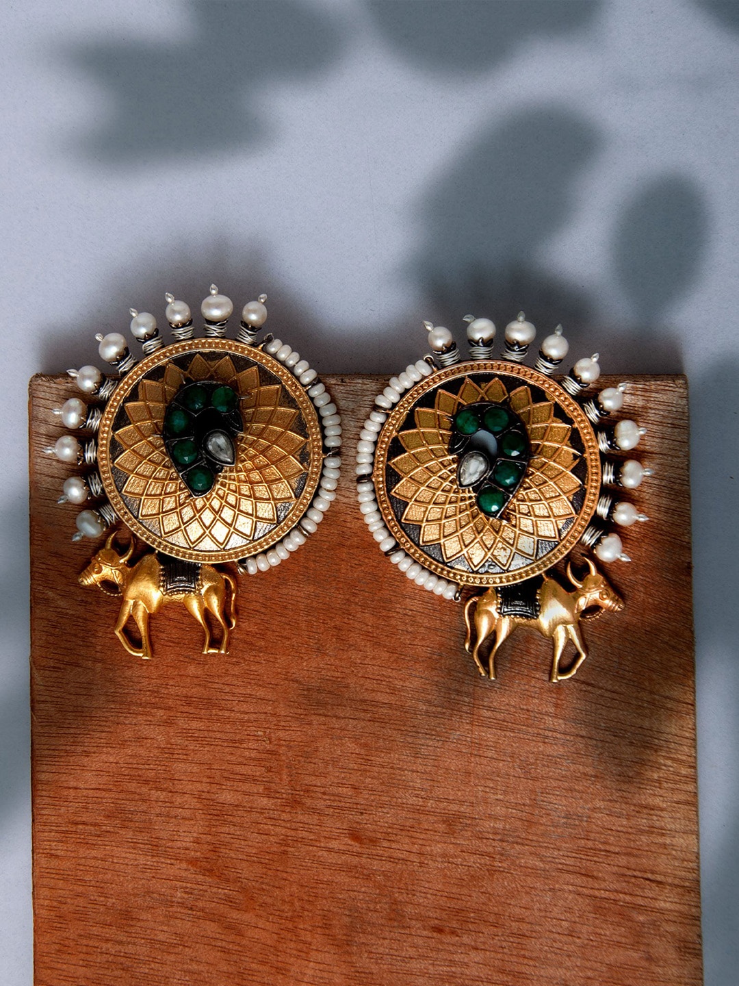 Neeta Boochra Gold-Plated Contemporary Studs Earrings