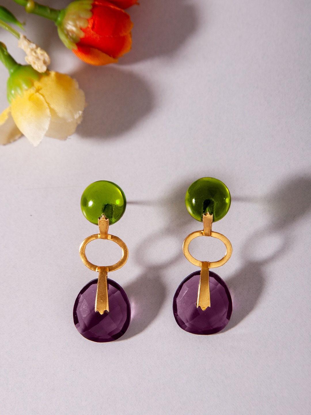

Neeta Boochra Gold-Plated Contemporary Drop Earrings