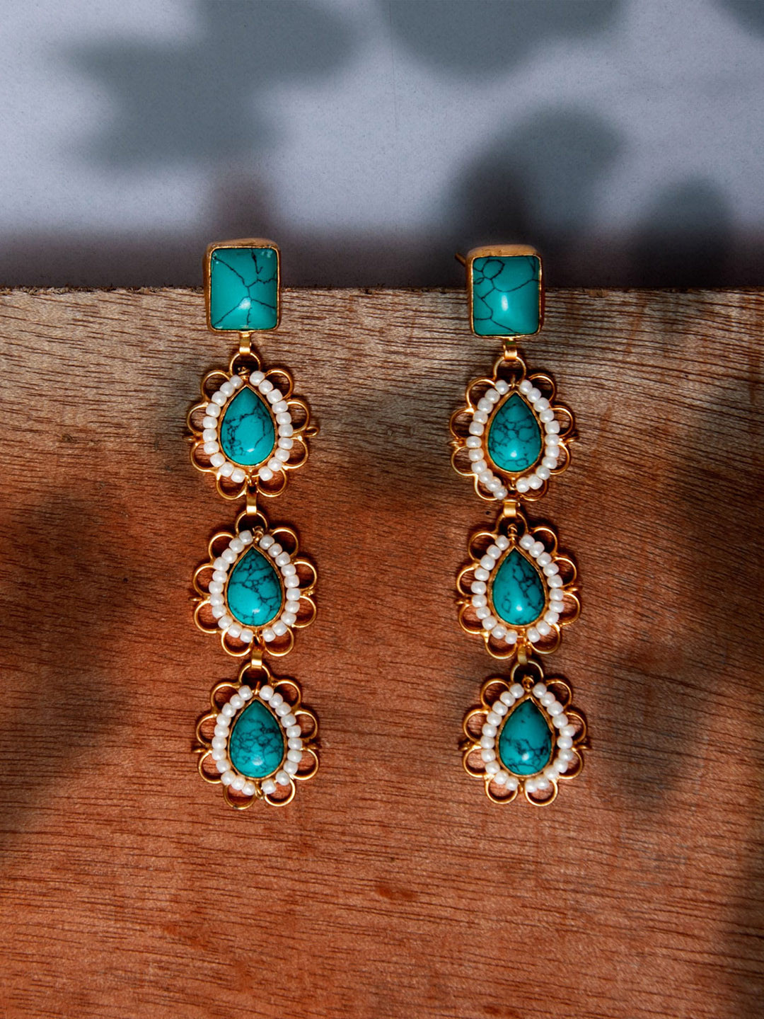 

Neeta Boochra Gold-Plated Contemporary Drop Earrings