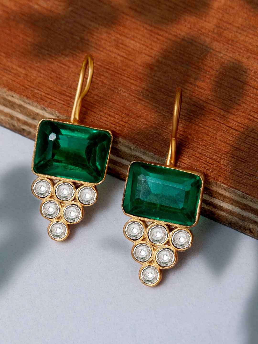 

Neeta Boochra 925 Sterling Silver 22K Gold Plated Contemporary Drop Earrings, Green