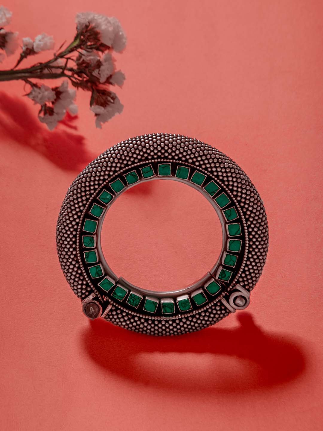 

Neeta Boochra 925 Sterling Silver-Plated Turquoise & Kundan Studded Kada Bangle
