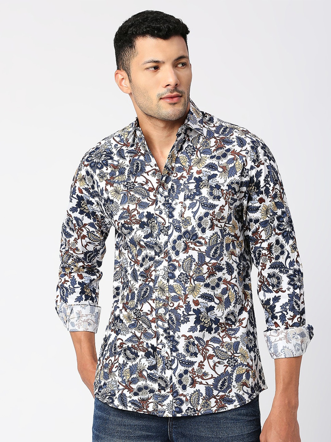 

MOD ECRU Floral Printed Pure Cotton Casual Shirt, Blue