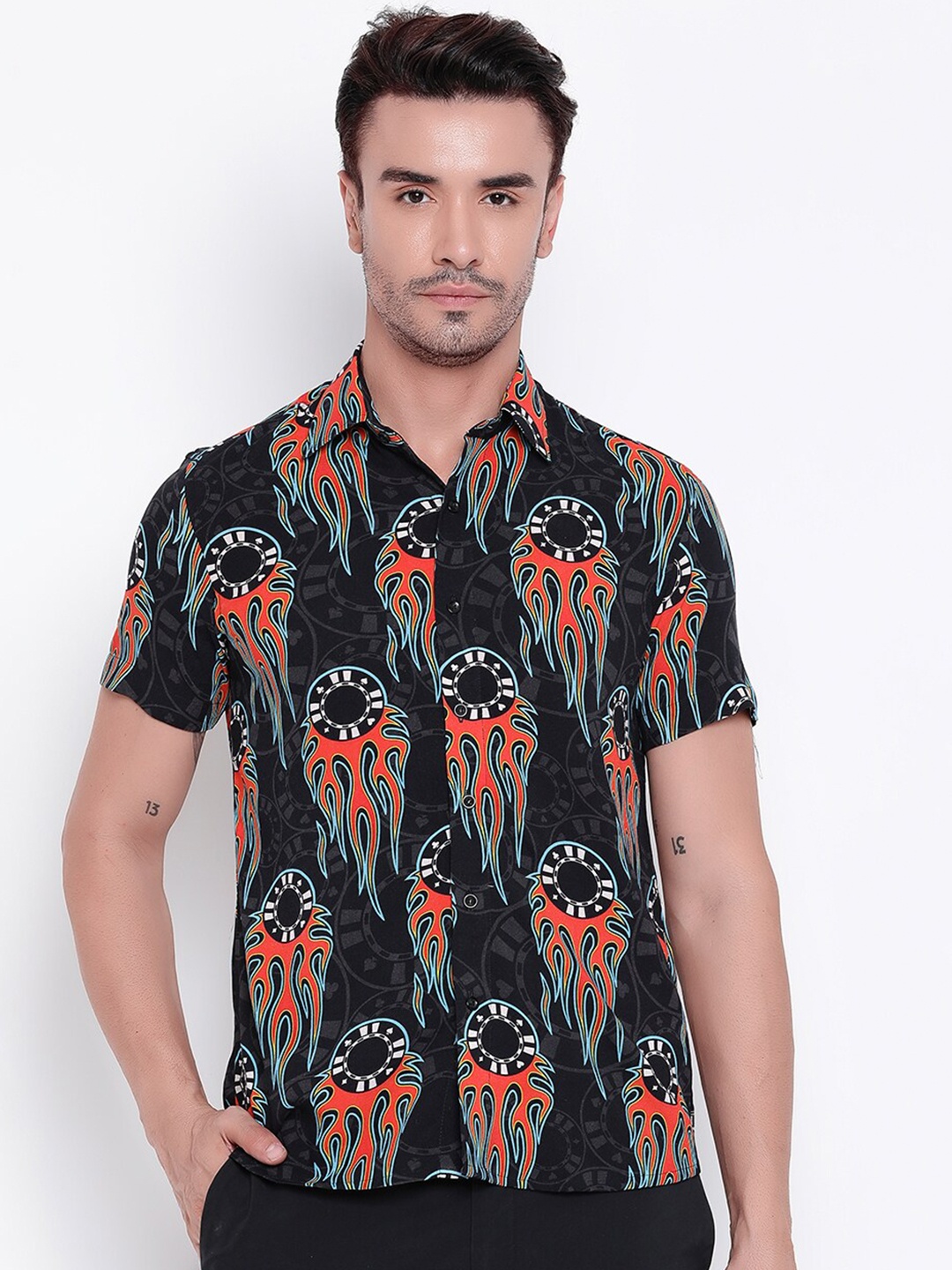 

Shurtz N Skurtz Relaxed Conversational Printed Cotton Casual Shirt, Black